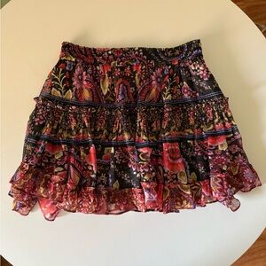 Misa Floral Tiered Smocked Waist Mini Skirt - Black/Pink